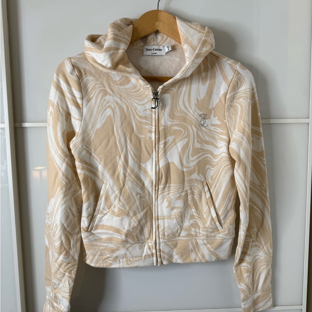 Juicy Couture Women's Tan and White Swirl Crop Hoodie Jacket